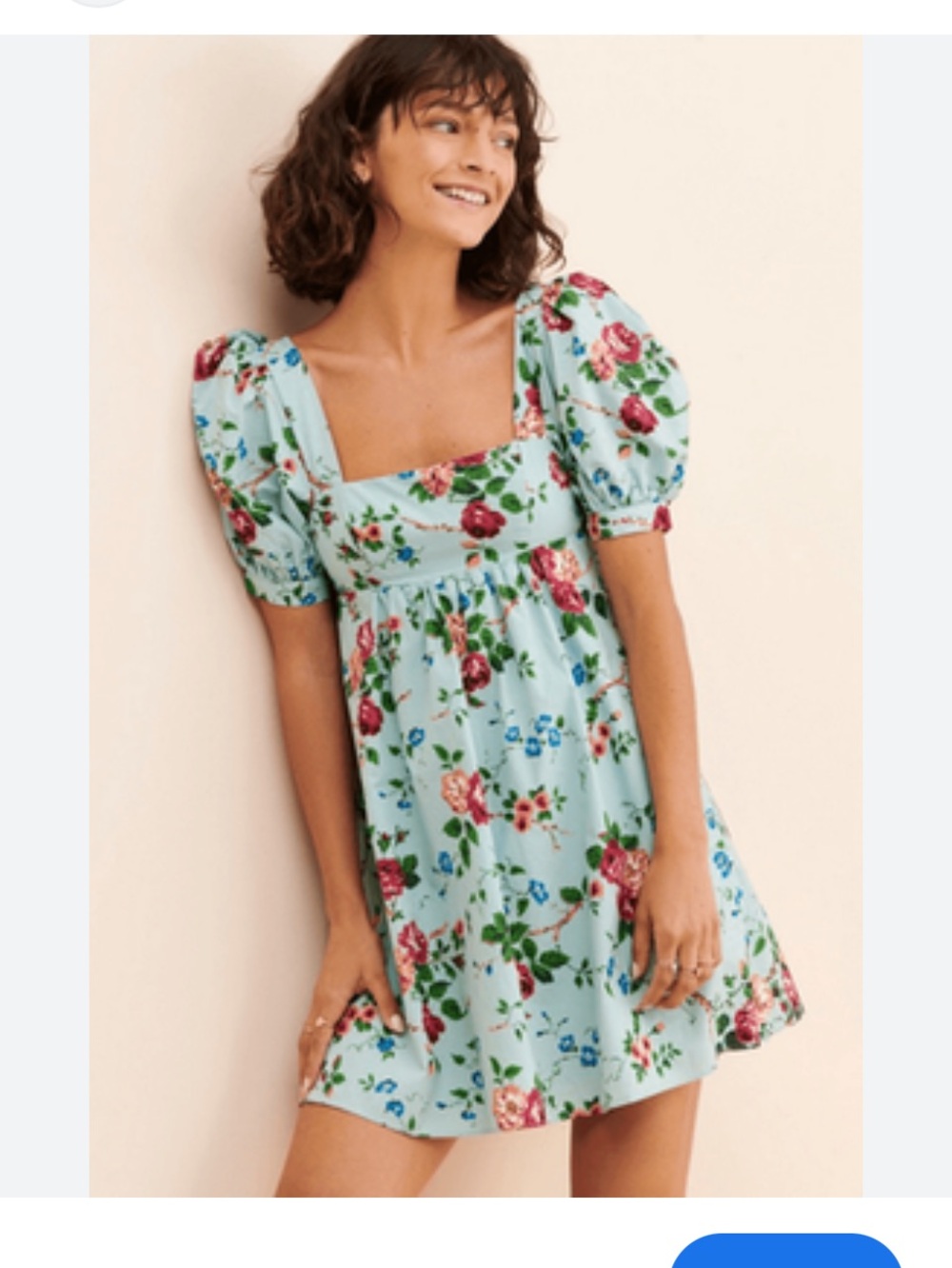 Floral Puff-Sleeve Mini Dress in Light Blue LAURA ASHLEY by URBAN OUTFITTERS